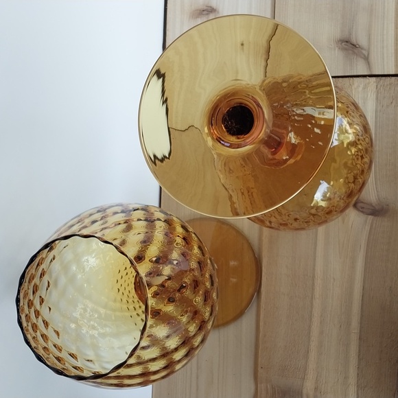 Pair Empoli Italy Amber Diamond Optic Brandy Snifters - Picture 7 of 15